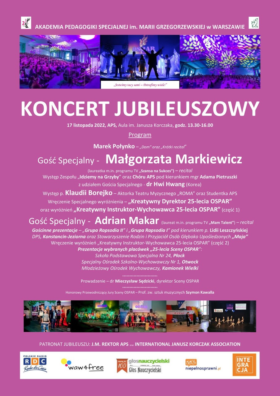Plakat z programem koncertu jubileuszowego OSPAR