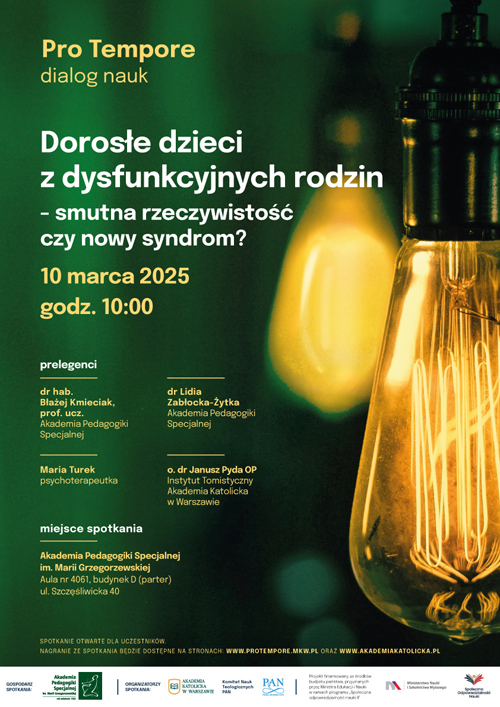 plakat wydarzenia „Dorosłe dzieci z dysfunkcyjnych rodzin – smutna rzeczywistość czy nowy syndrom?”