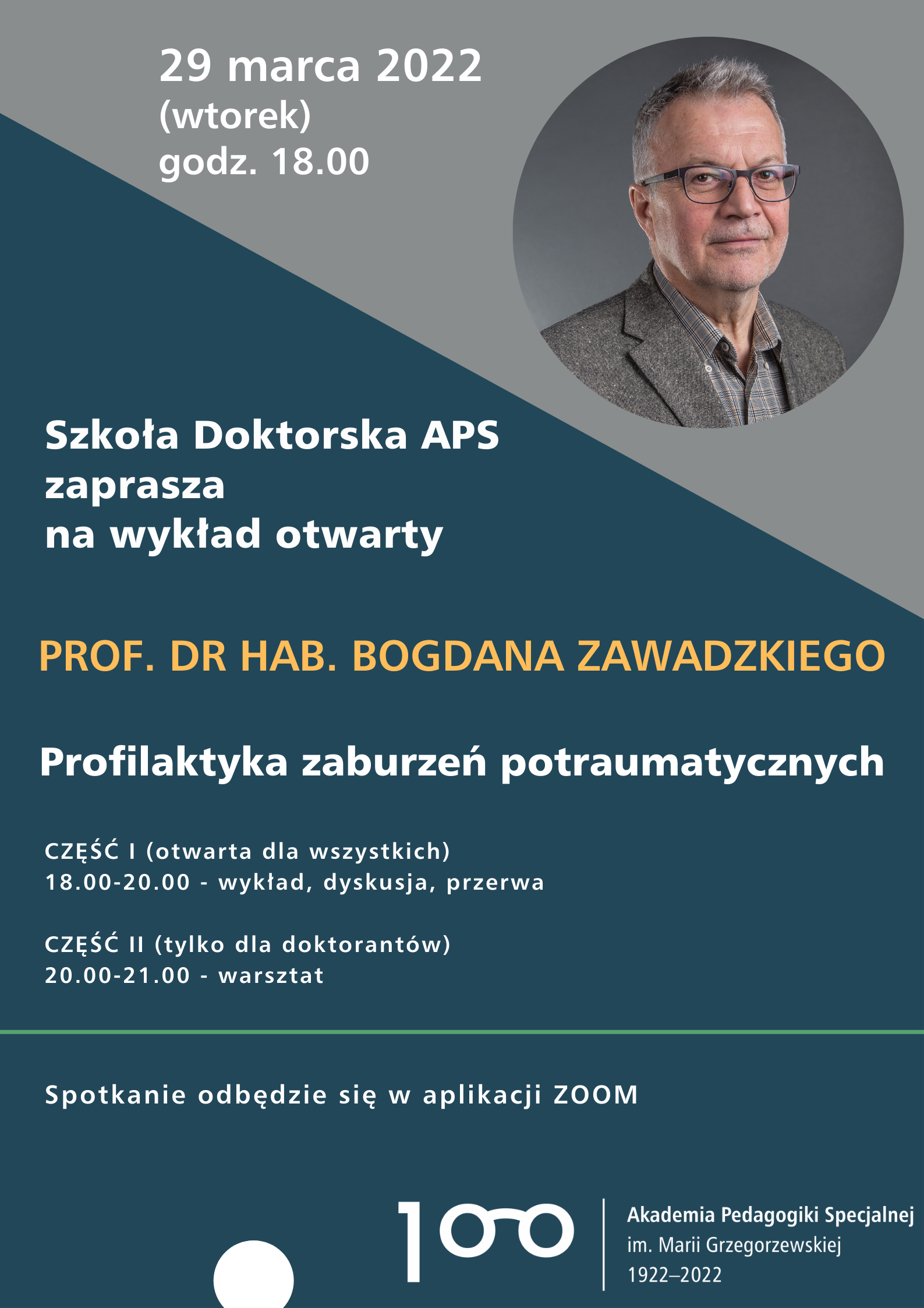 plakat informujący o wykładzie otwartym Szkoły Doktorskiej APS