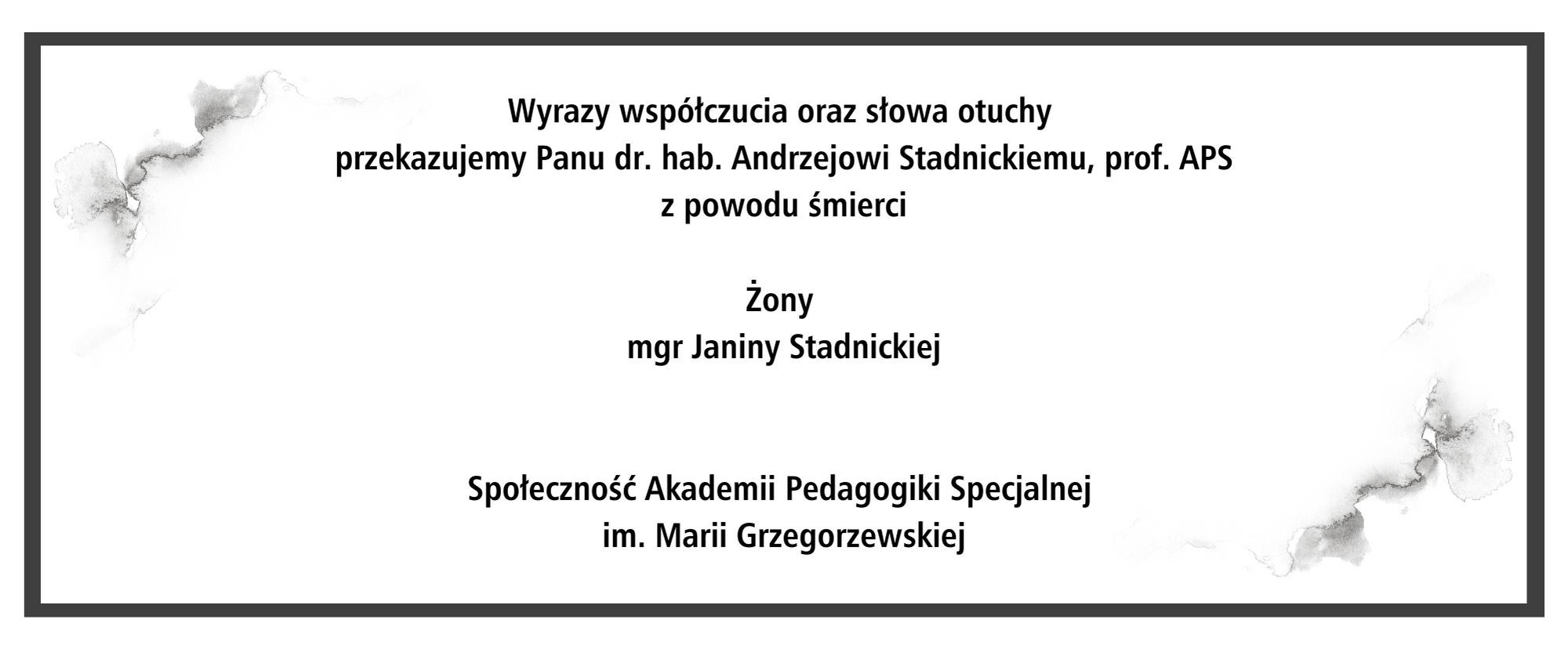 Nekrolog Żony prof. A. Stadnickiego