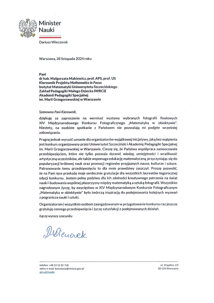 List Ministra Nauki Dariusza Wieczorka